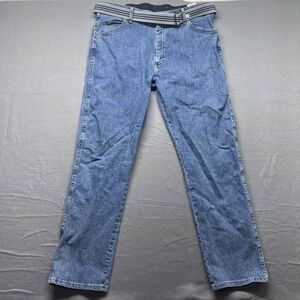 Wrangler‎ Jeans Mens 40X32 Blue Mid Rise Flex Belted Straight Leg Rocker Grunge